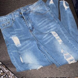 SHEIN Light Blue Distressed Skinny Jeans